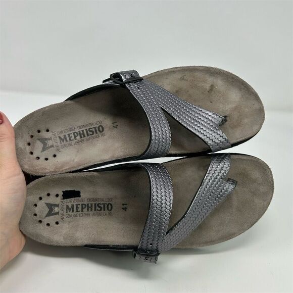Mephisto Helen Grey Silver Twist Thong Sandals Gray Size 11 Woven Texture Summer - Picture 10 of 12